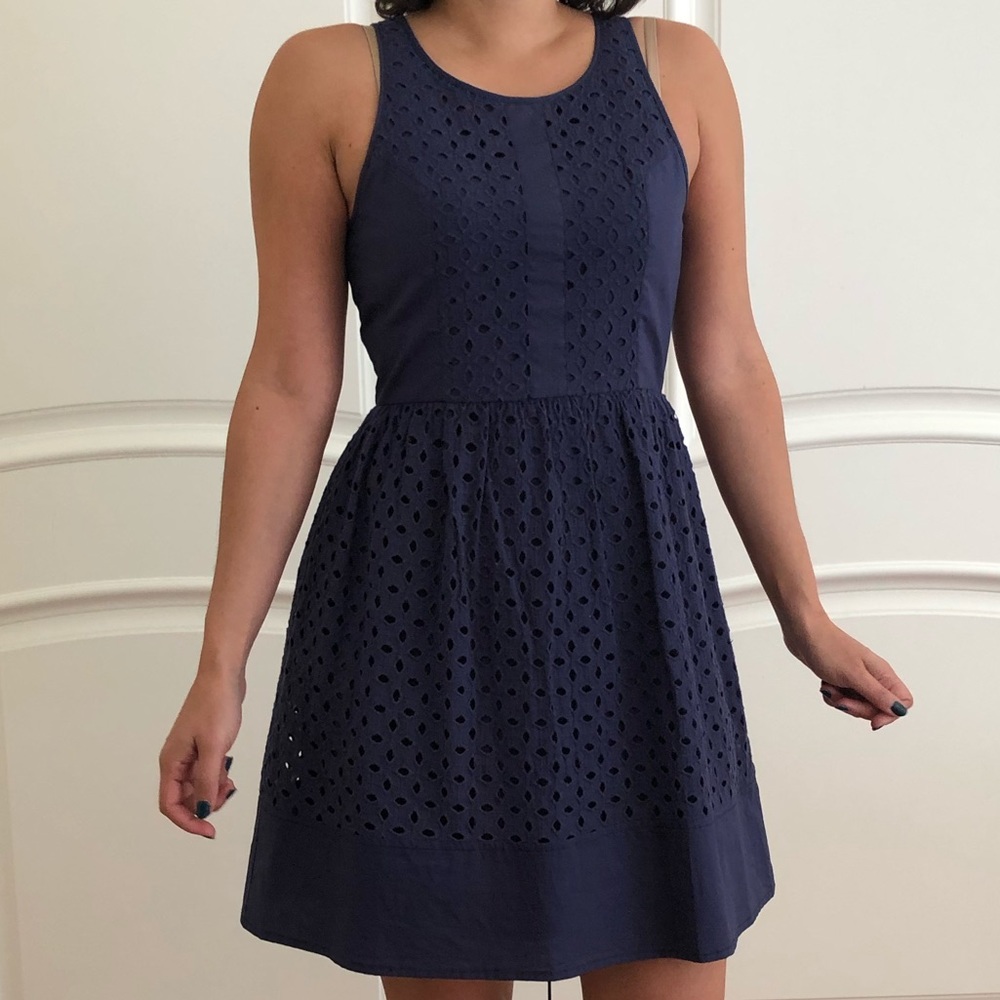 Blue eyelet lace dress with empire waist